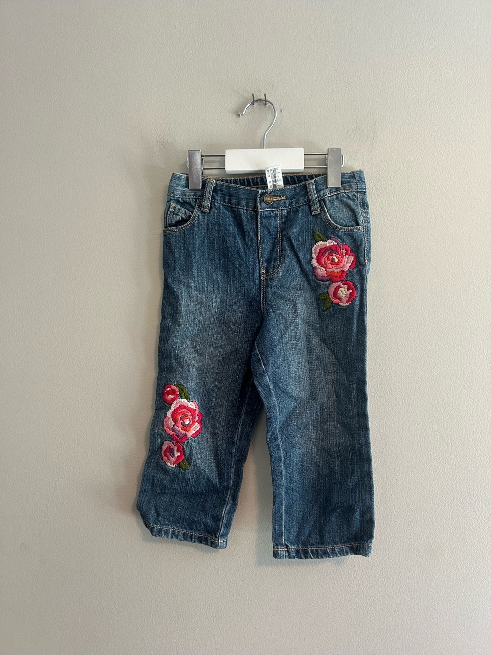 George 18/24m medium wash denim straight leg Jeans with Pink Rose Embroidery